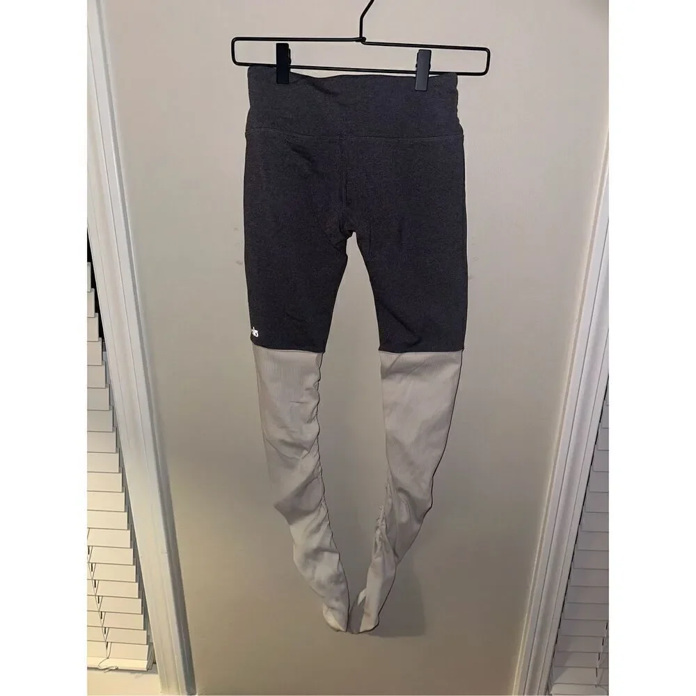Alo Yoga Goddess Grey White Ruched Yoga Gym Workout Pilates Leggings Size S